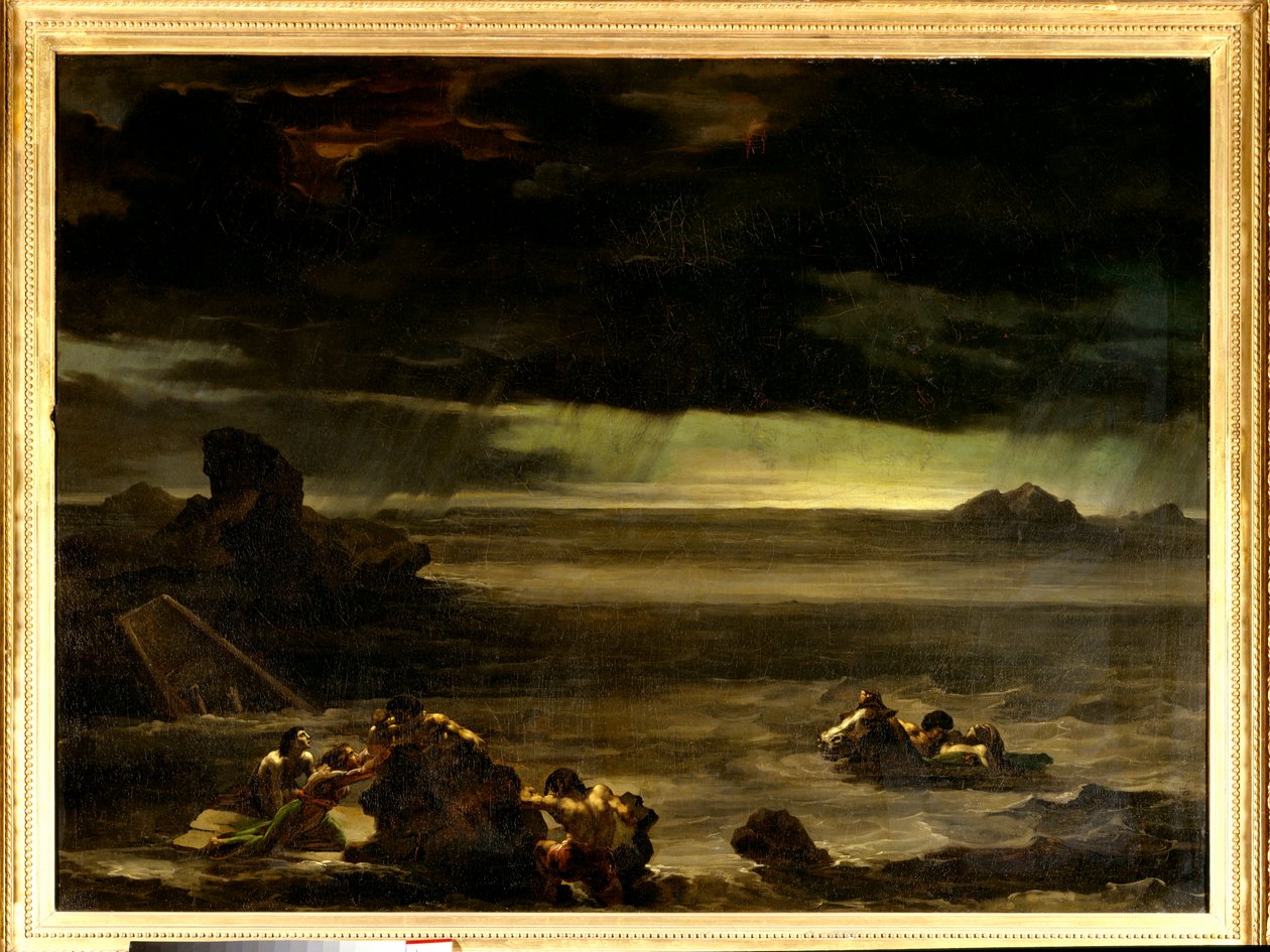 Vedenpaisumus. Theodore Gericaultin (1791-1824) maalaus 1800-luvulta. Öljy kankaalle. Himmeä. 0,97x1,3m. Pariisi, Louvre-museo tekijältä Theodore Gericault