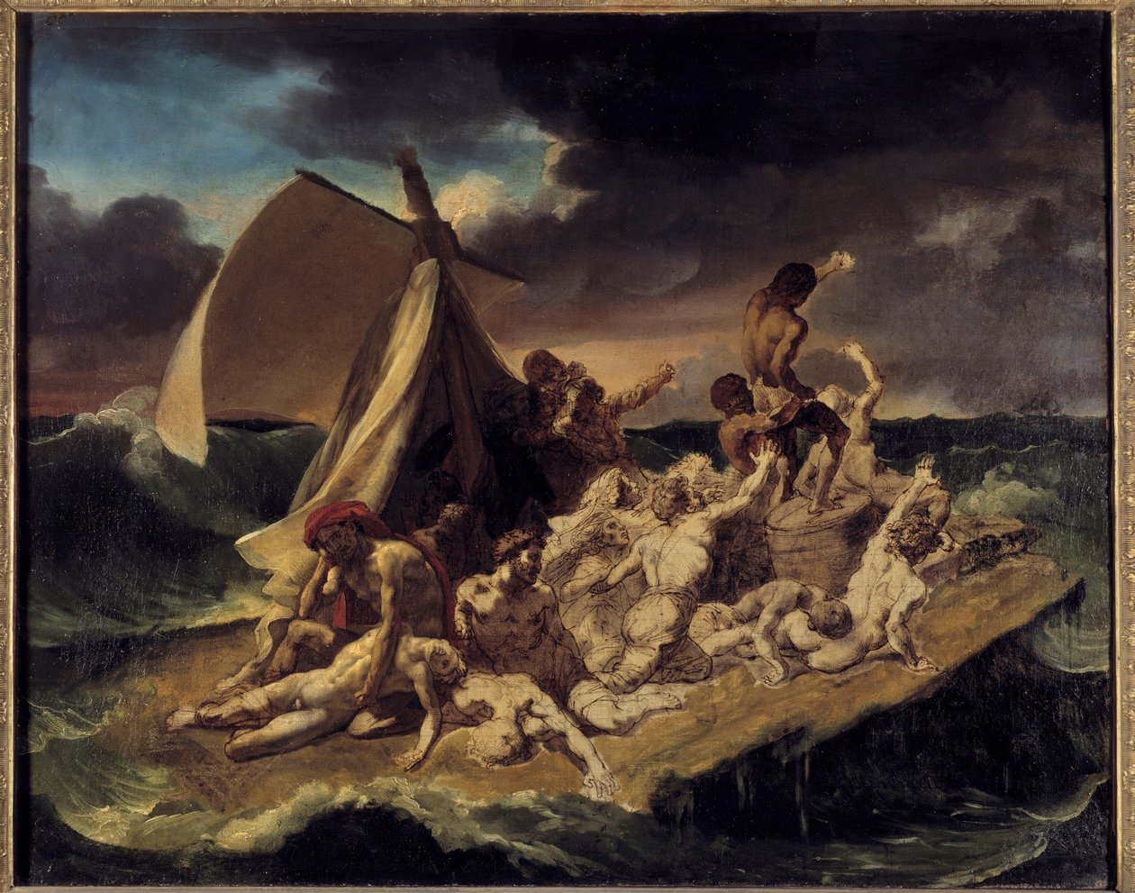 Meduse-luonnoksen lautta. Theodore Gericaultin (1791-1824) maalaus. 1816 Su. 0,65 x 0,83 m. tekijältä Theodore Gericault