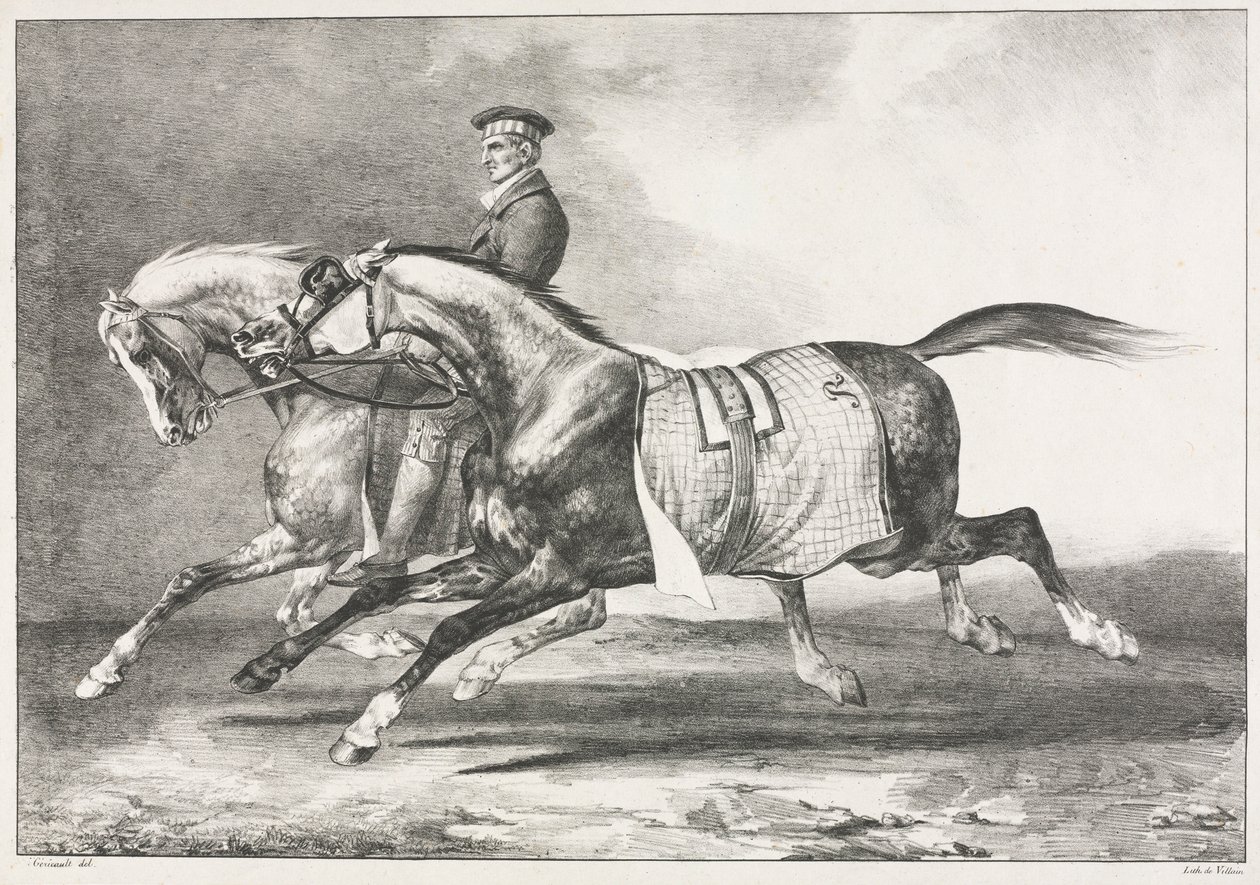 Kaksi kirjavaa hevosta harjoittelemassa, 1822. tekijältä Theodore Gericault