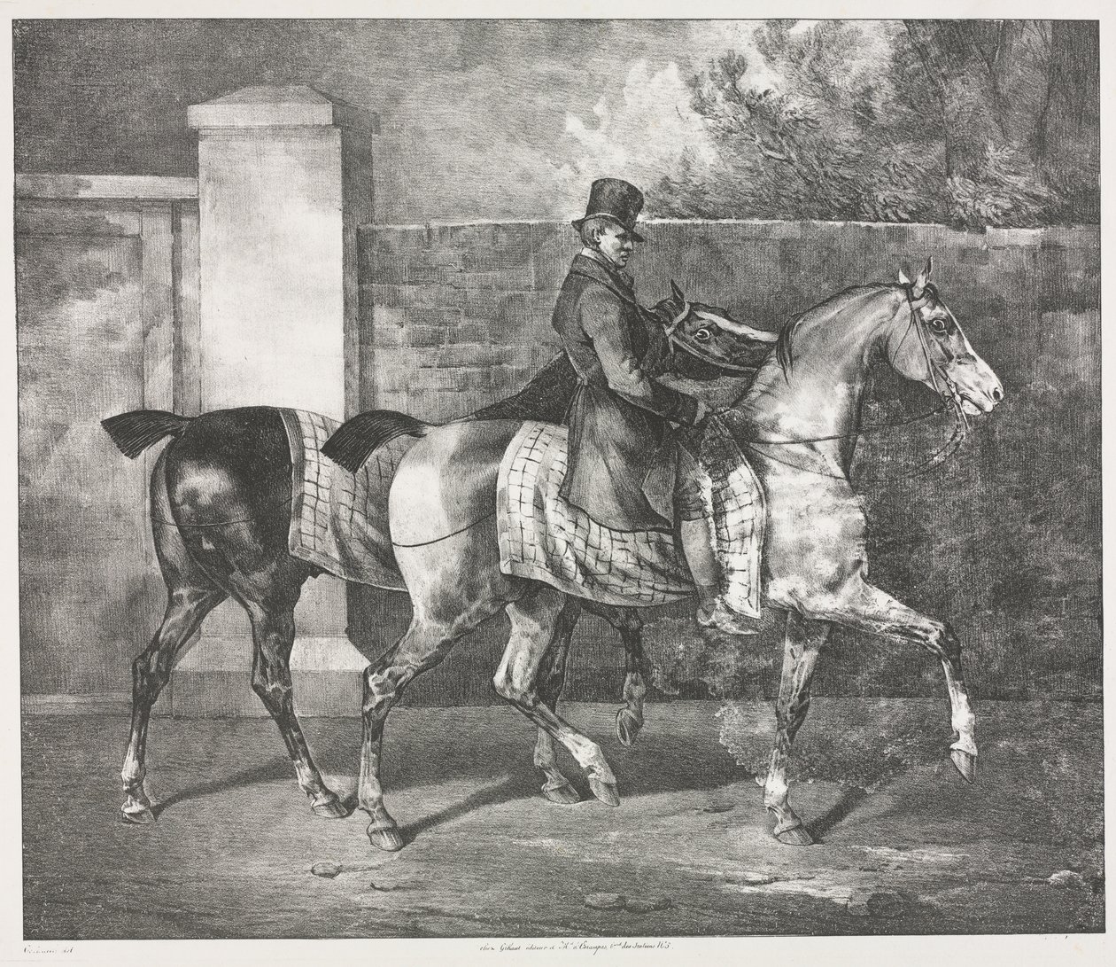 Kaksi hevosta, joita jääkiekkoilija harjoittaa tekijältä Theodore Gericault
