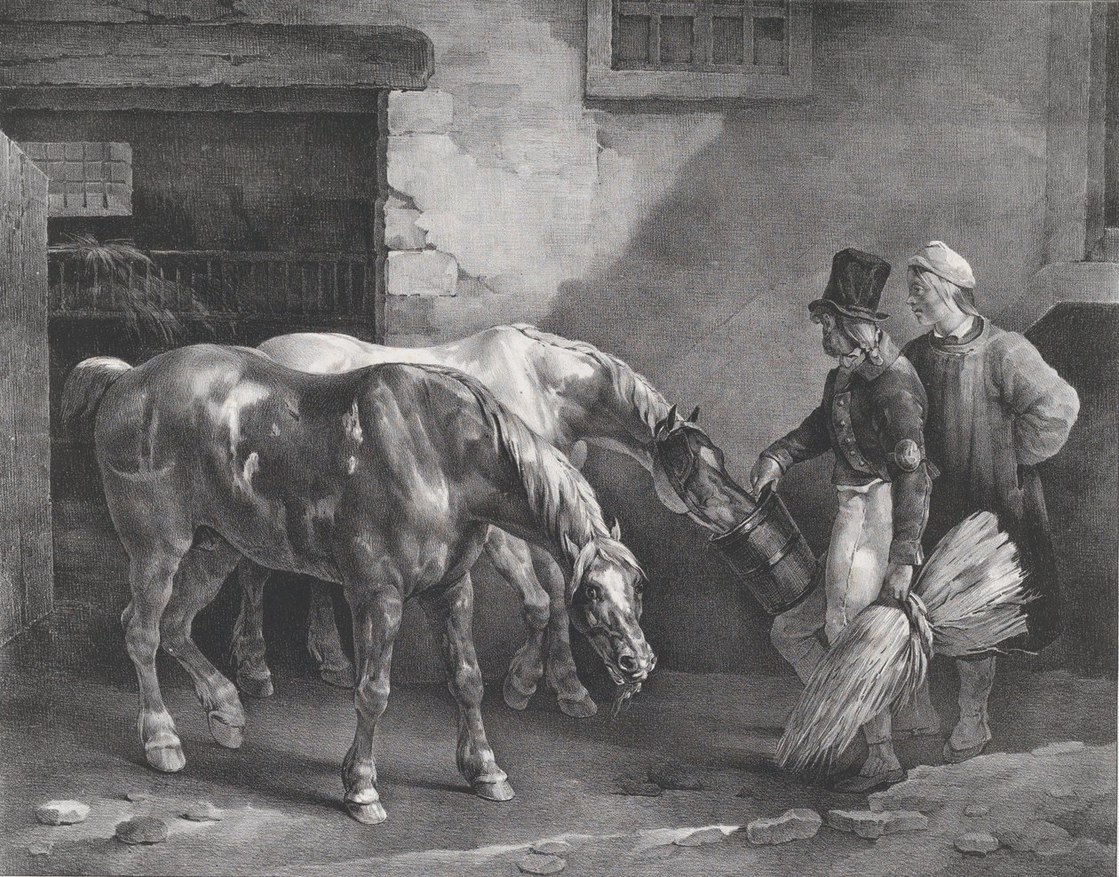 Kaksi postihevosta tallin ovella, 1822. tekijältä Theodore Gericault