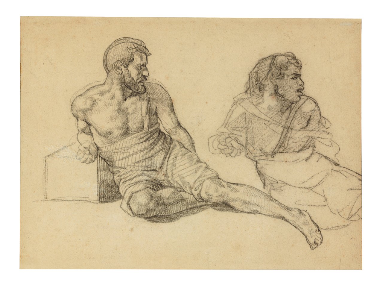 Kaksi tutkimusta maston juurella istuvalle hahmolle tekijältä Theodore Gericault