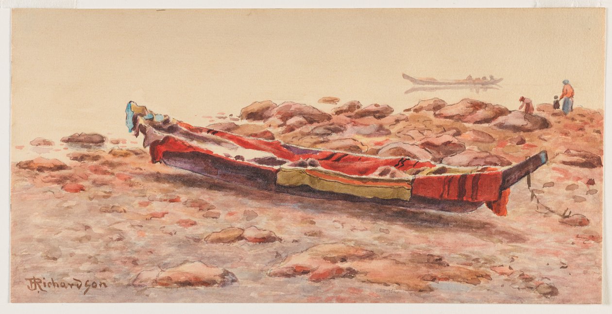 [Northwest Canoe], luultavasti 1884-86 tai 1903-14 (akvarelli paperille) tekijältä Theodore J. Richardson