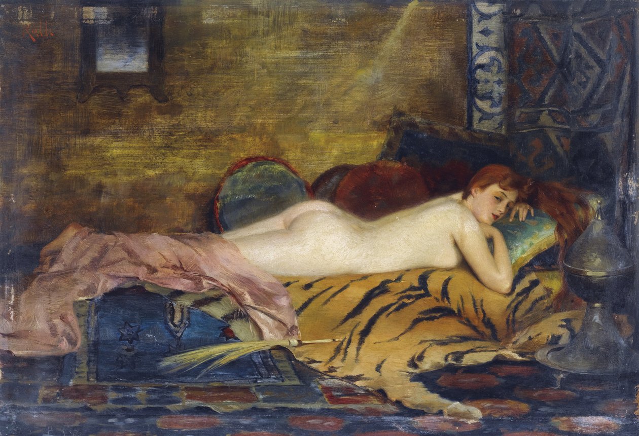 Makaava alastonkuva - Theodore Jacques Ralli (Theodoros Rallis) (1852-1909). Öljy puulle Mitat: 24x35 cm Yksityiskokoelma tekijältä Theodore Jacques Ralli