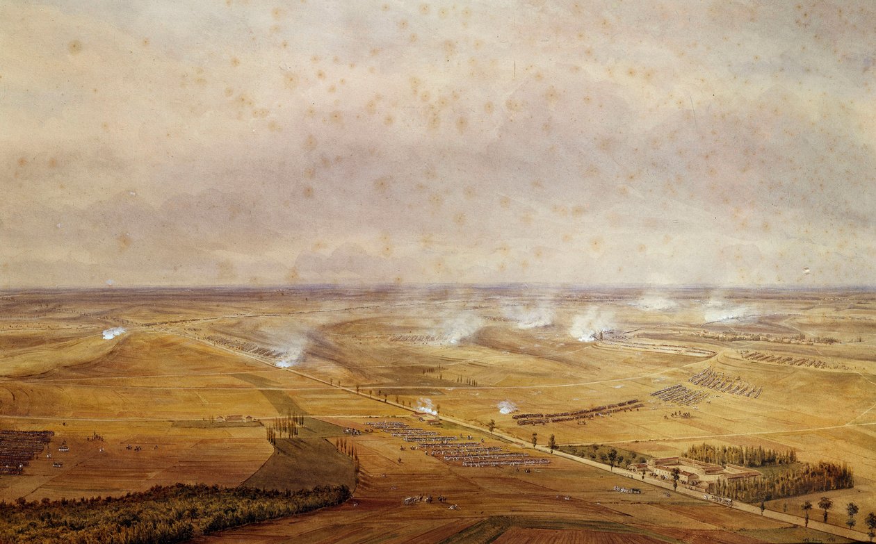 Coalition Wars: "" Valmyn taistelu 20.9.1792, jossa ranskalaiset voittivat preussialaisia vastaan""" Theodore Jungin (1803-1865) akvarelliguassi 1792 su. 0,63x0,99 m tekijältä Theodore Jung