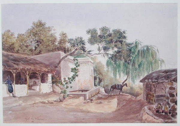 Kahvila Algerissa, n. 1835 (akvarelli paperille) tekijältä Theodore Leblanc