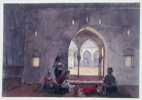 Maurilainen sisätila, Alger, noin 1835 (vesiväri paperille). tekijältä Theodore Leblanc