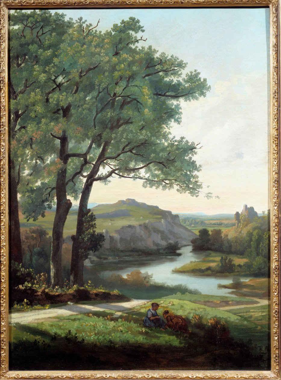 Theodore Ravanatin (1812-1882) maalaama maisema puun ja järven kanssa 1860 Grenoble, Kuvataidemuseo tekijältä Theodore Ravanat