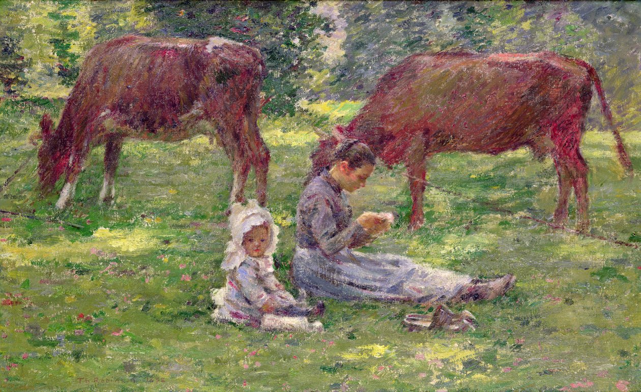Katsomassa lehmiä (öljy kankaalle) tekijältä Theodore Robinson