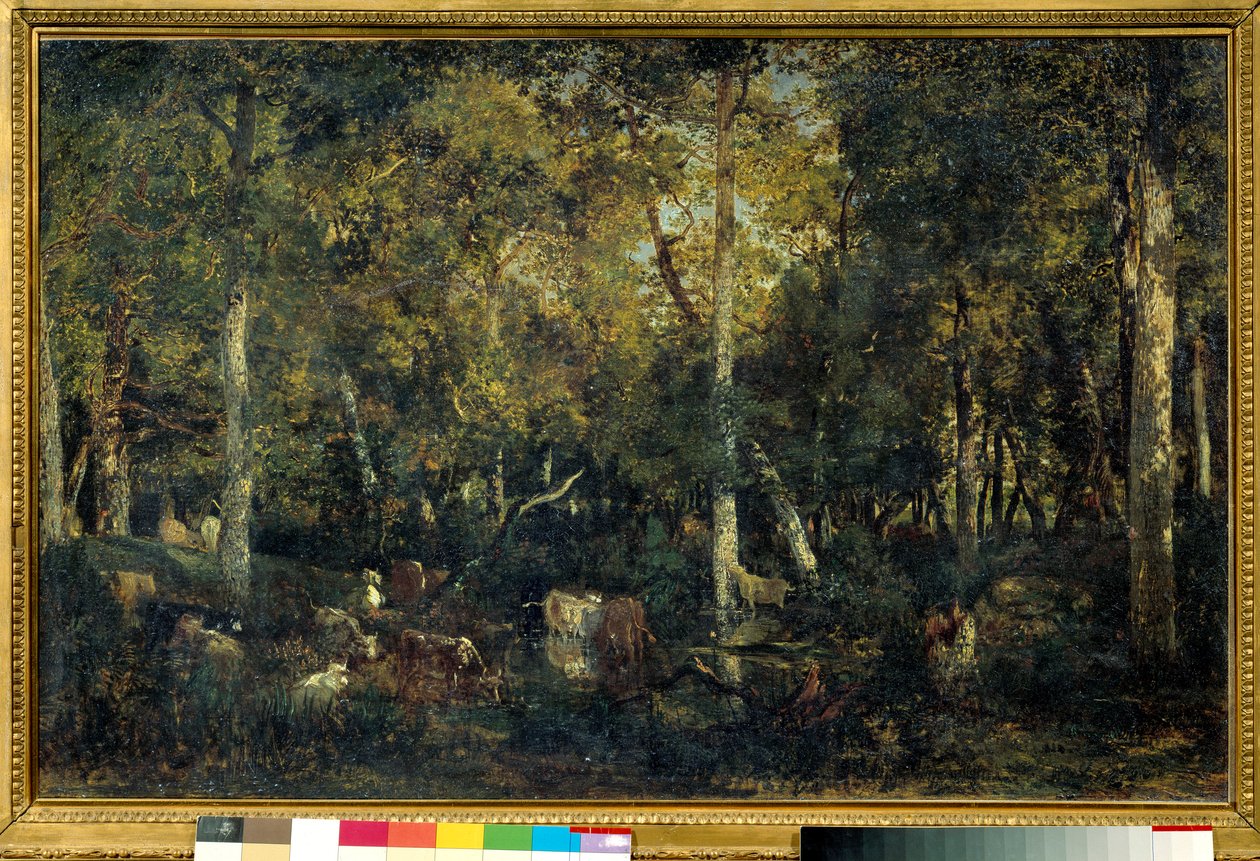 Puusisustus nimeltä Bas-Breaun vanha asuntola (Fontainebleaun metsä) Theodore Rousseaun maalaus (1812-1887) 1836 Su. 0,65x1,03 m Pariisi, Orsay-museo tekijältä Pierre Etienne Theodore Rousseau