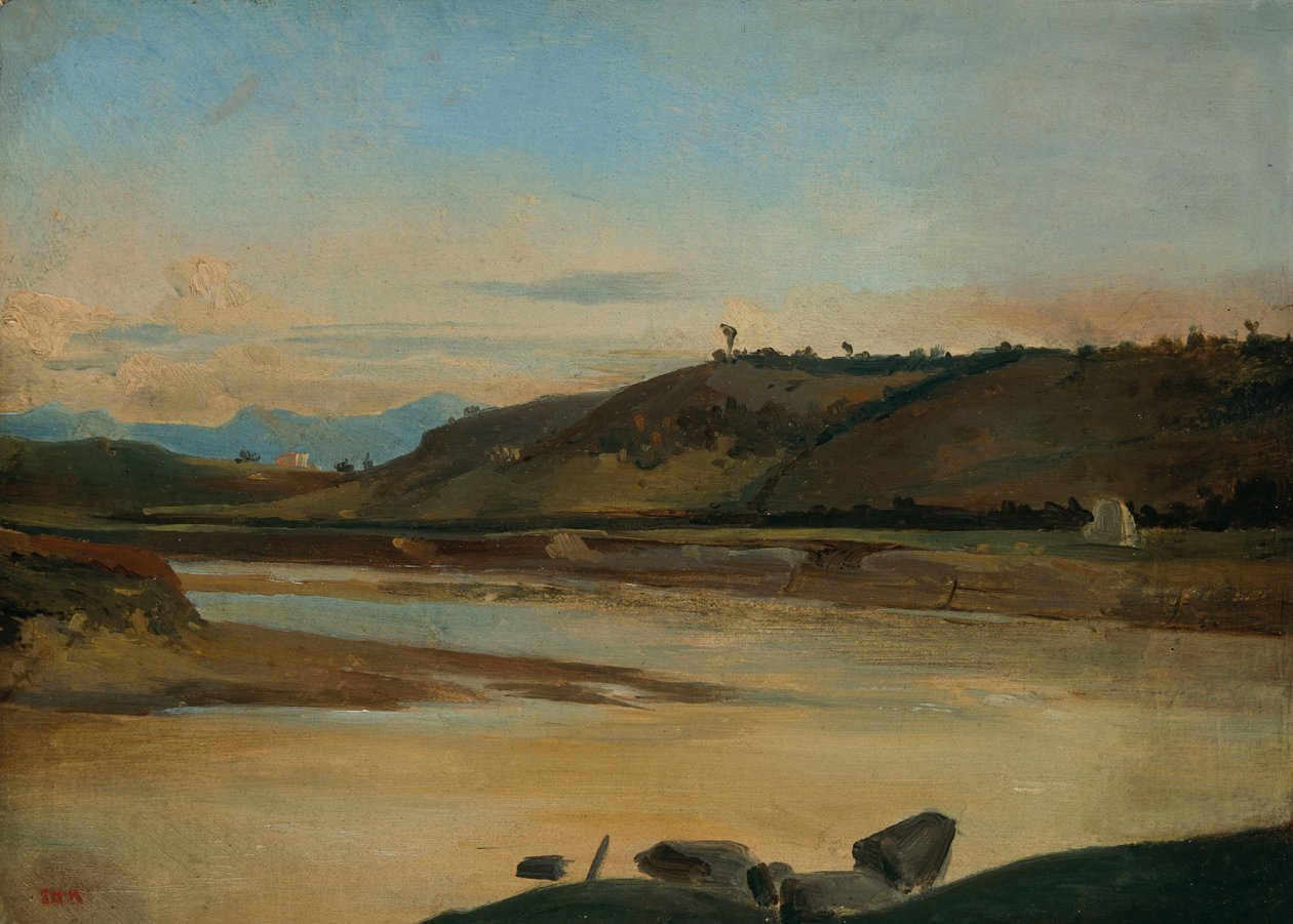 Maisema joella, noin 1834-35 (öljy paperille ja kankaalle). tekijältä Theodore Rousseau