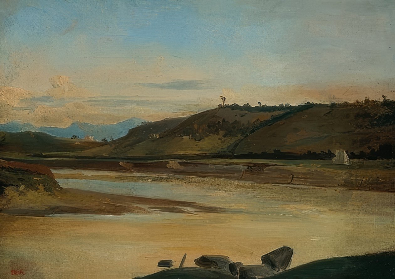 Maisema joen kanssa. Noin 1834/35 tekijältä Pierre Etienne Theodore Rousseau