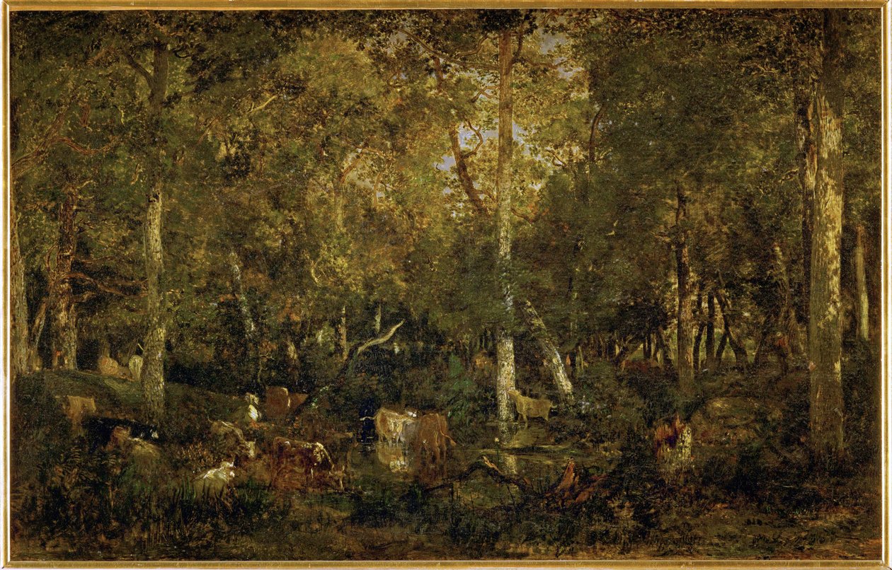 Le Vieux Dormoir du Bas-Breau", osa Fontainebleaun metsää (maalaus kankaalle). tekijältä Theodore Rousseau