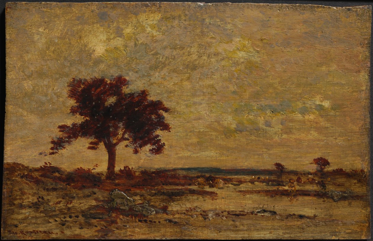Marshlands, ei päivätty (öljy puupaneelille). tekijältä Theodore Rousseau
