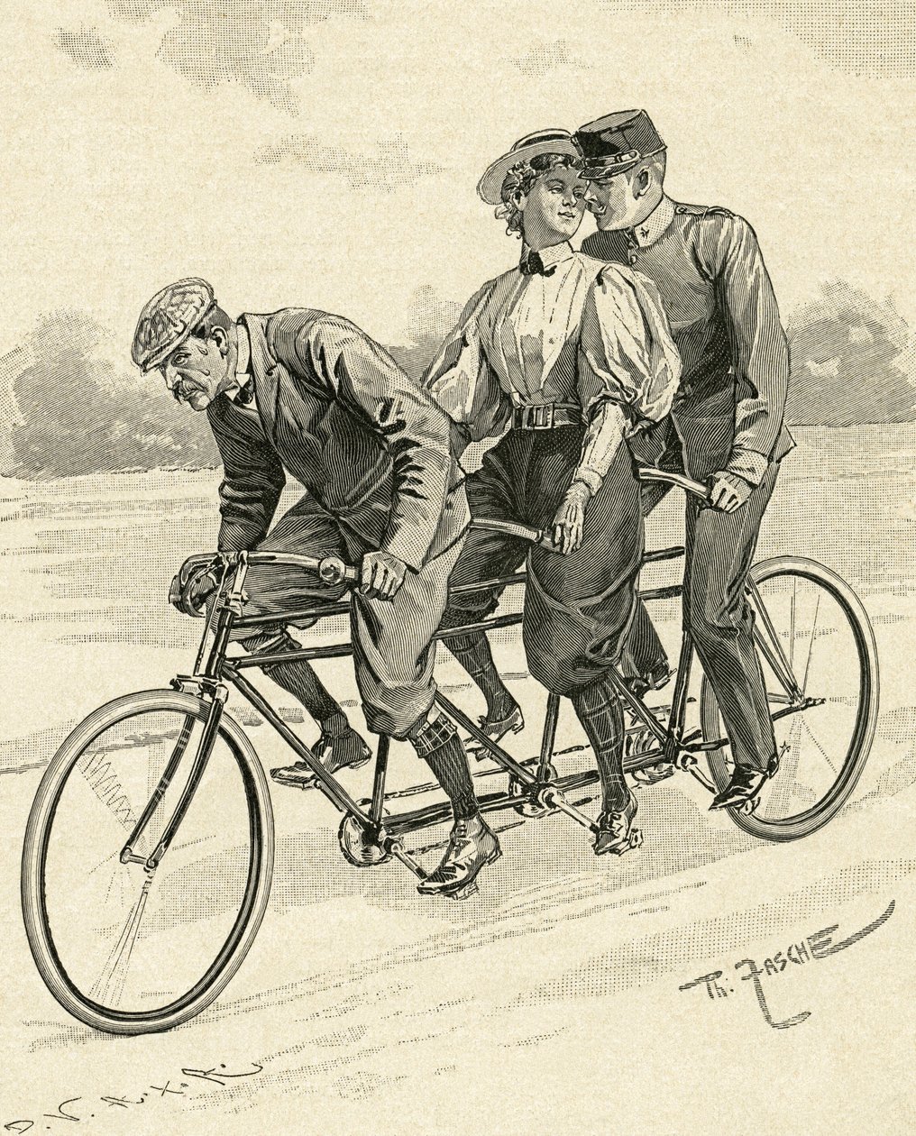 Kolmen hengen polkupyörä, tandem-pyörä tekijältä Theodore Zasche