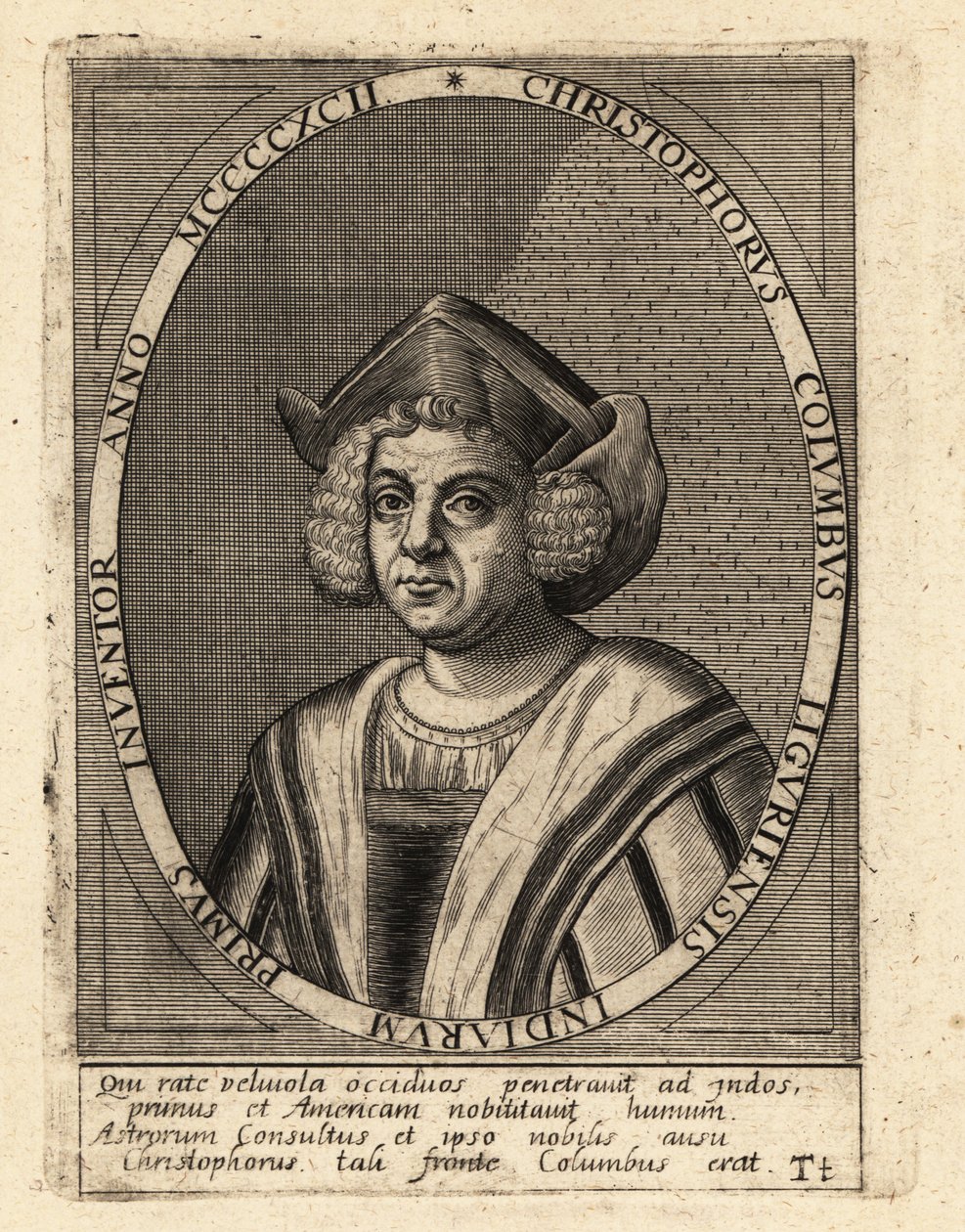 Christopher Columbus, italialainen tutkimusmatkailija ja kolonisaattori tekijältä Theodore de Bry