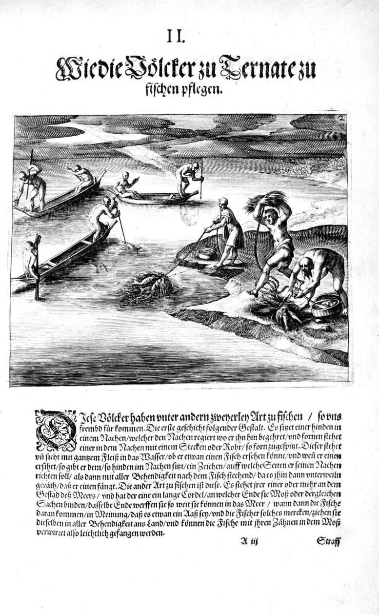 Kalastus intiaanien kanssa, 1606 tekijältä Theodore de Bry