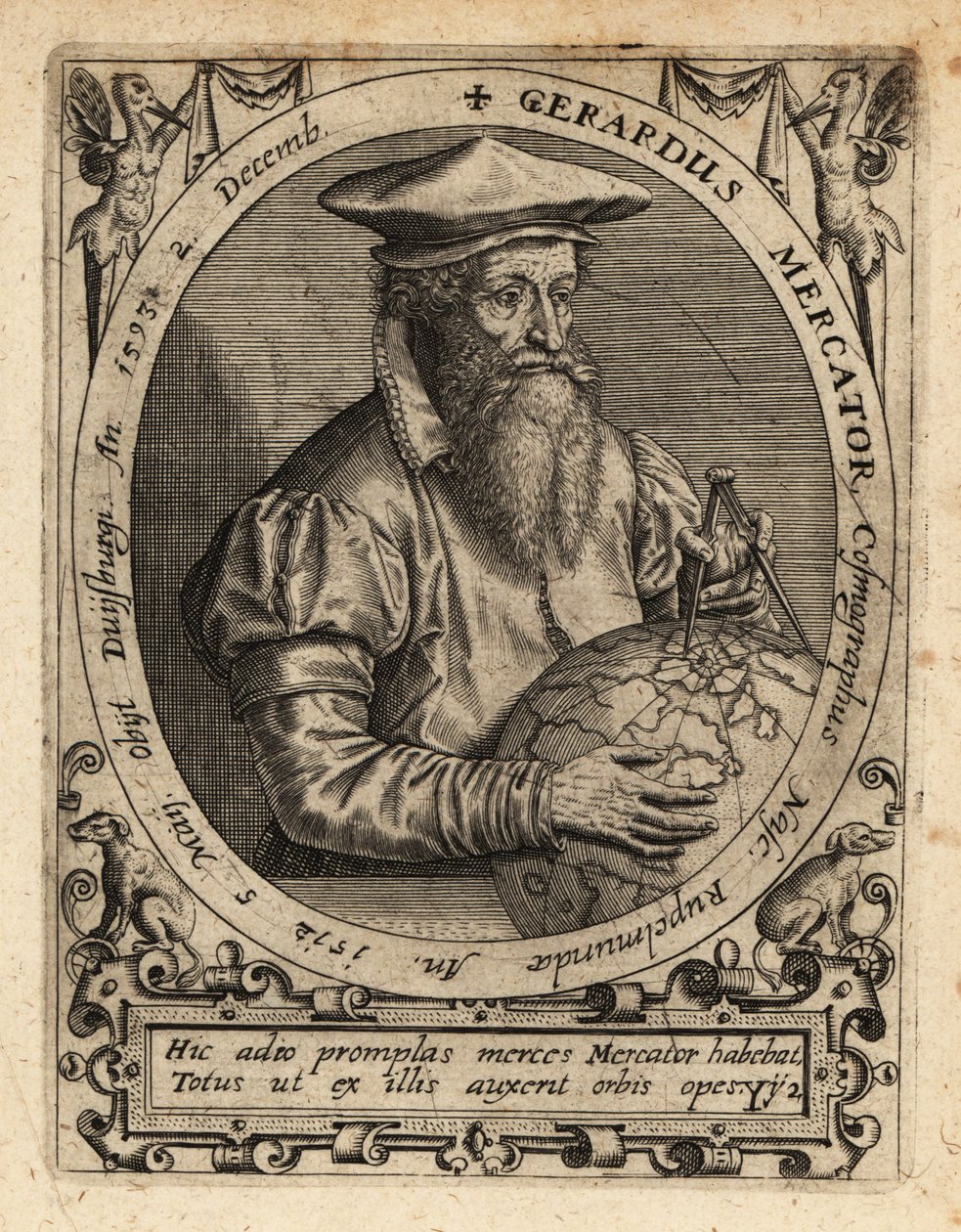 Gerardus Mercator, maantieteilijä. tekijältä Theodore de Bry