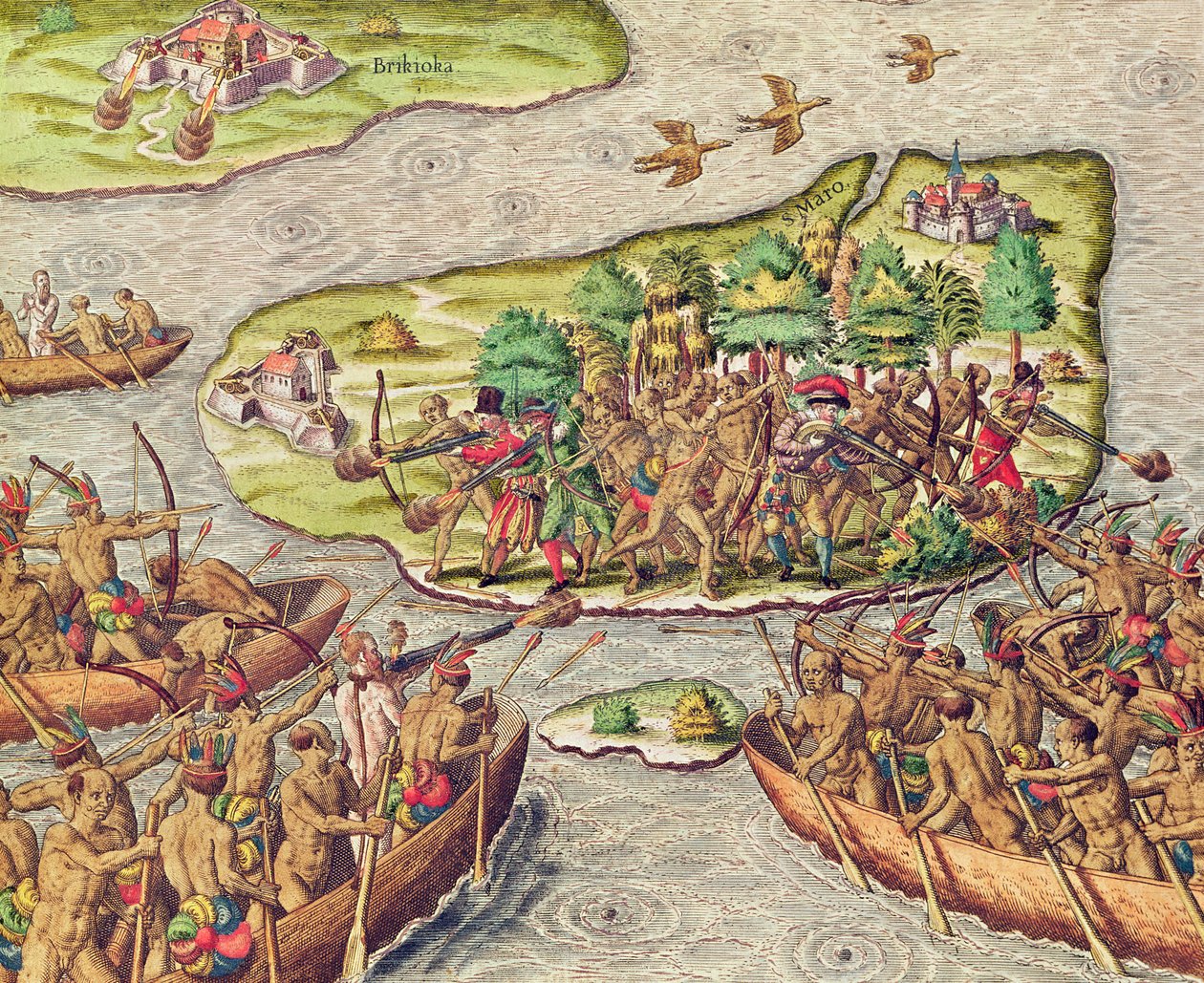 Amerikkalaiset vangitsevat Hans Stadenin Brasiliassa tekijältä Theodore de Bry