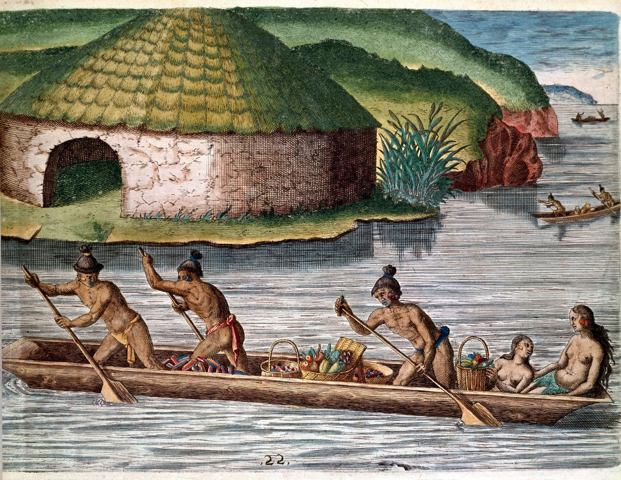 Kaiverrus Theodore de Bryn (1528-1598) teoksesta "Admirante Narratio Americae" (Amerikan historia) tekijältä Theodore de Bry