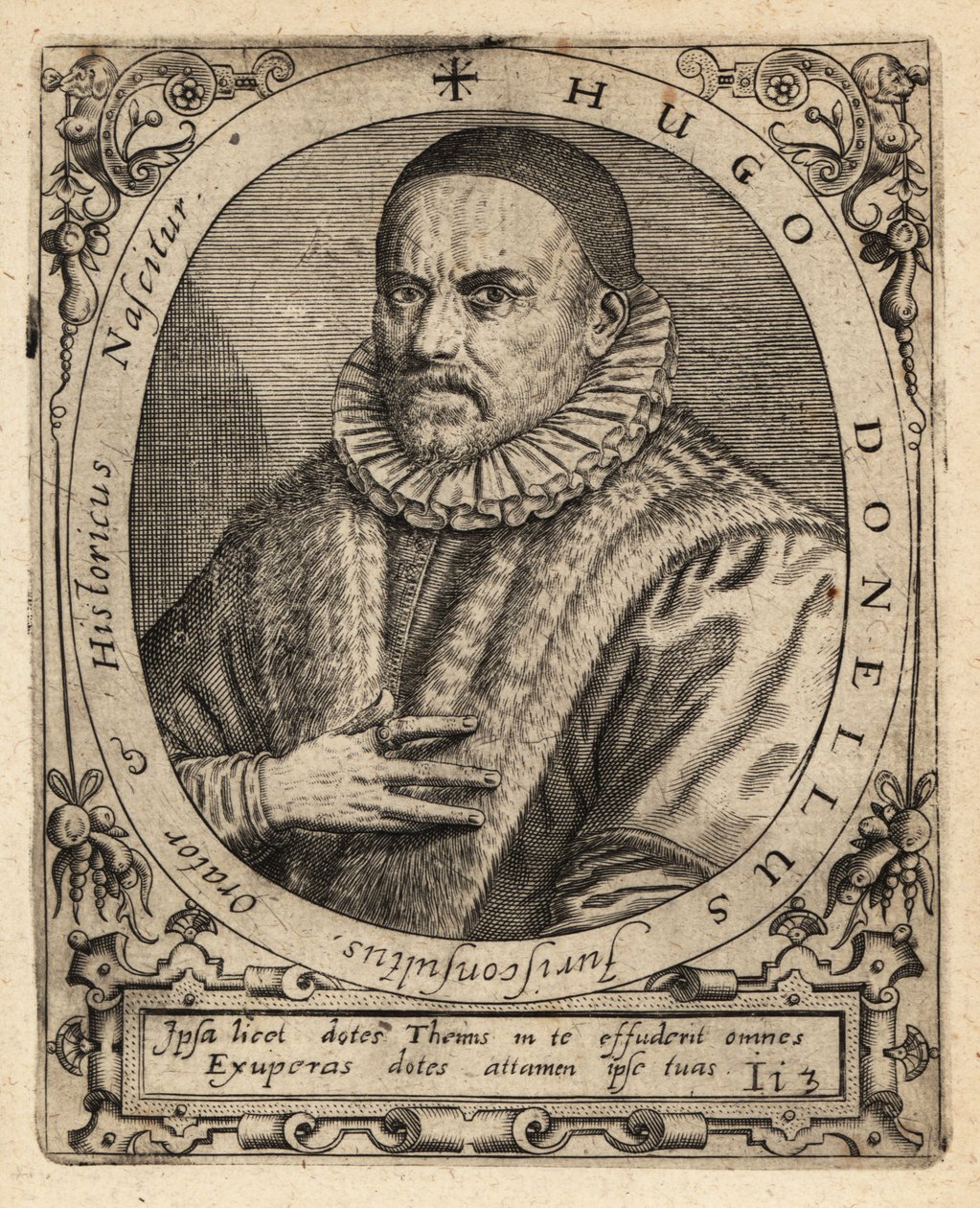 Hugues Doneau, ranskalainen oikeustieteen professori. tekijältä Theodore de Bry