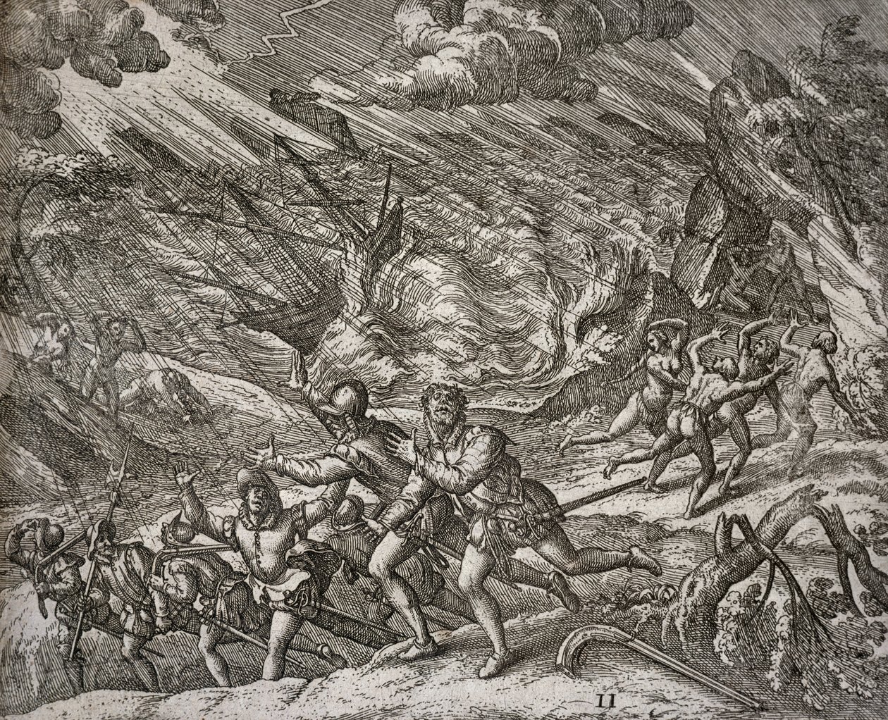 Hurrikaani upottaa Santa Marian, Christopher Columbuksen karavellin tekijältä Theodore de Bry