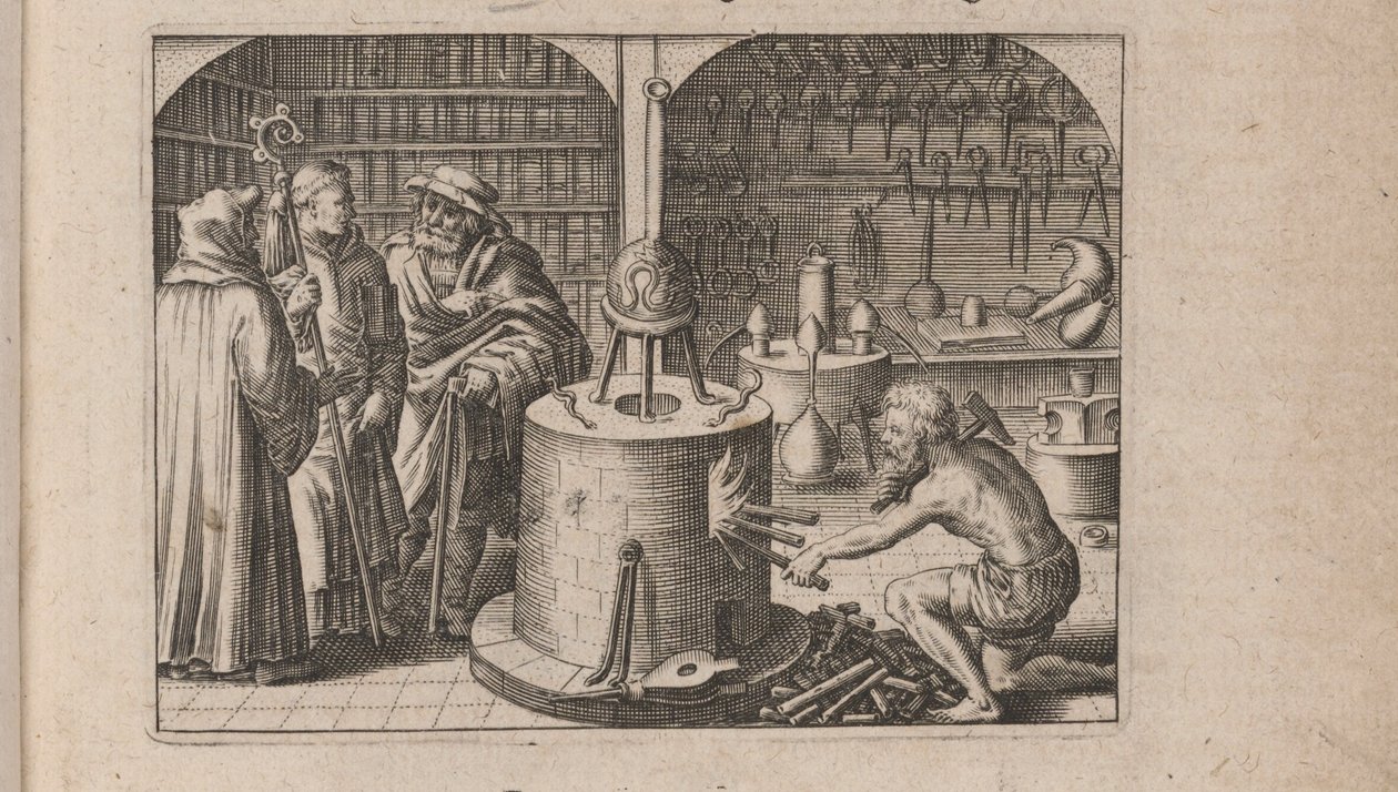 Kuvitus Tripus Avrevsille, eli kolme valikoitujen kemistien tutkielmaa.., 1618 tekijältä Theodore de Bry
