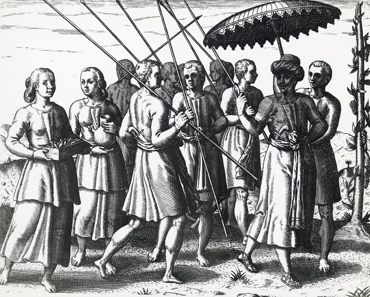 Sumatran asukkaat, Theodor de Bry (1528-1598), kaiverrus tekijältä Theodore de Bry