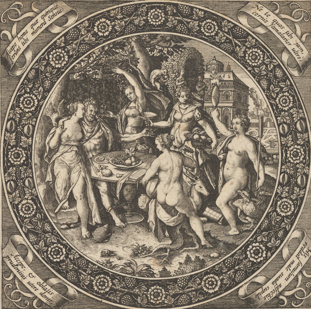 Kohtaus rakkauden juhlasta ympyrässä keskellä, 1580-1600. tekijältä Theodore de Bry