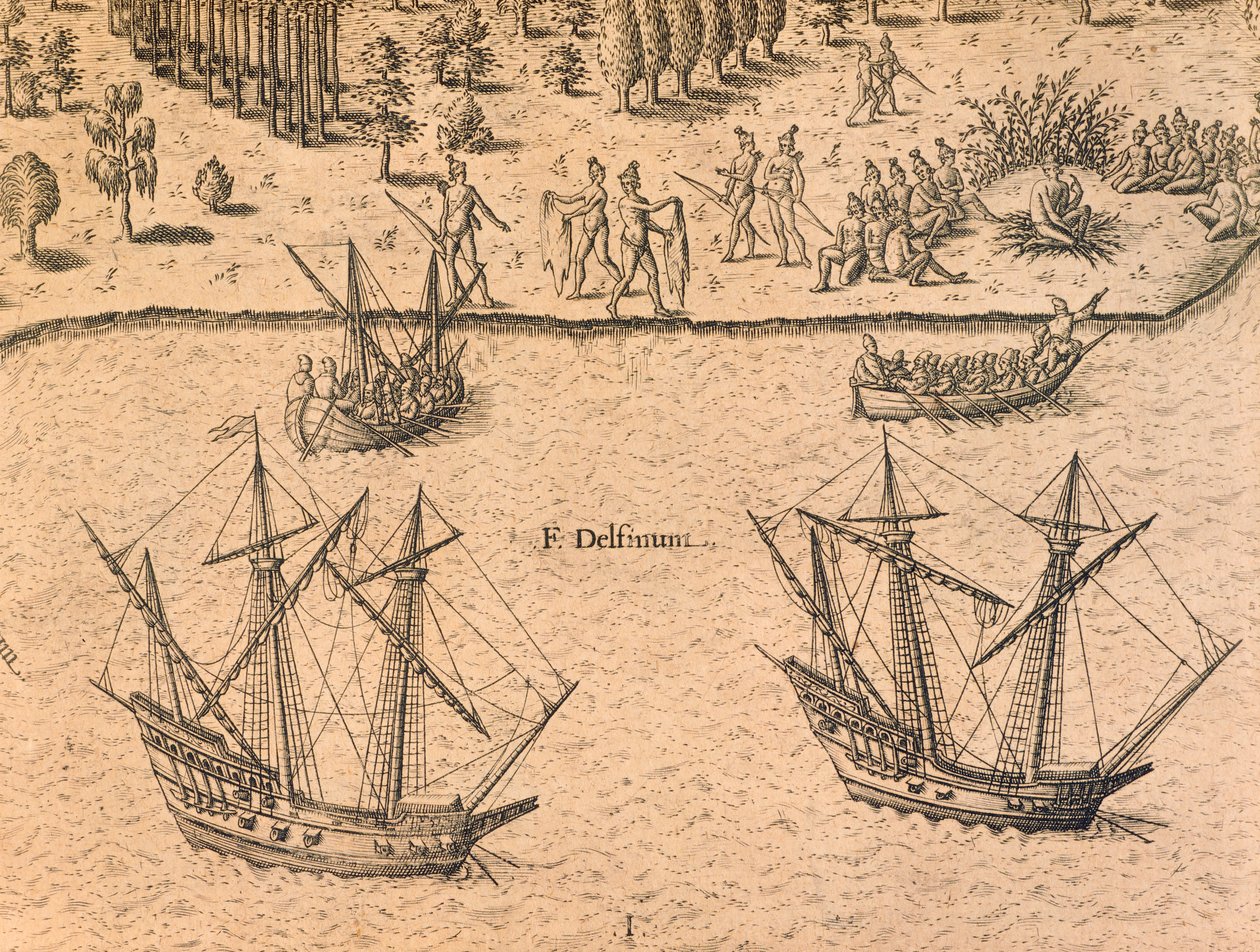 Ranskalaisten laivojen saapuminen Floridaan tekijältä Theodore de Bry