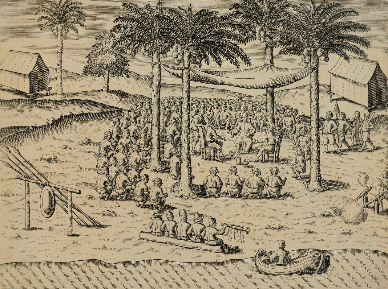 Tervetuloa Afrikan alkuperäiskansoista, kuvitus Indiane Orientalisista, Antonio Pigafetta, kirjoittanut Theodore de Bry tekijältä Theodore de Bry