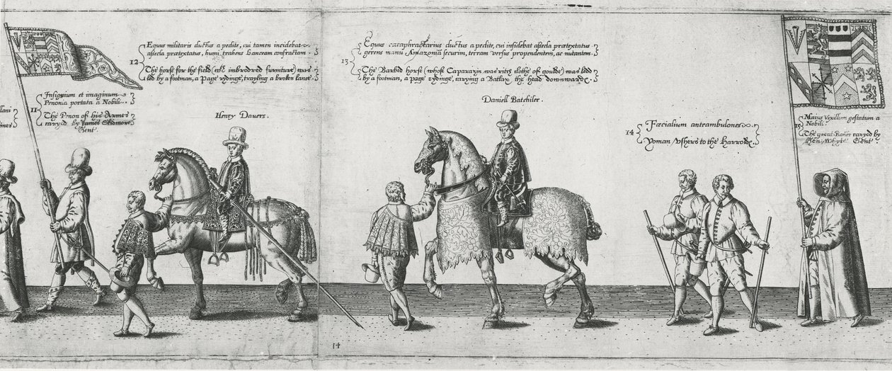 Yeomen avaa Sir Philip Sidneyn hautauskortegion matkalla St. Paulin katedraaliin, 1587 tekijältä Theodore de Bry