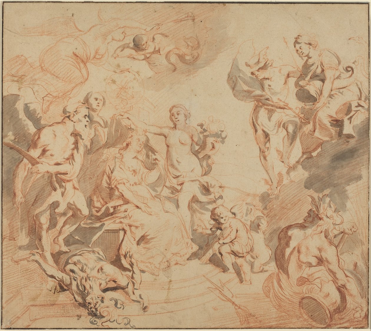 Antwerpenin yltäkylläisyyden siunaama, noin 1648 (punaliitu paperille). tekijältä Theodore van Thulden