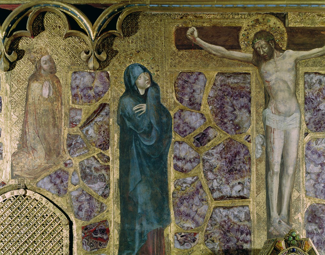 Kaarle IV (1316-78) Prayer, Neitsyt ja Ristin Kristus, Pyhän Venceslauksen kappelista (tempera ja kulta paneelissa) tekijältä Theodoricus of Prague