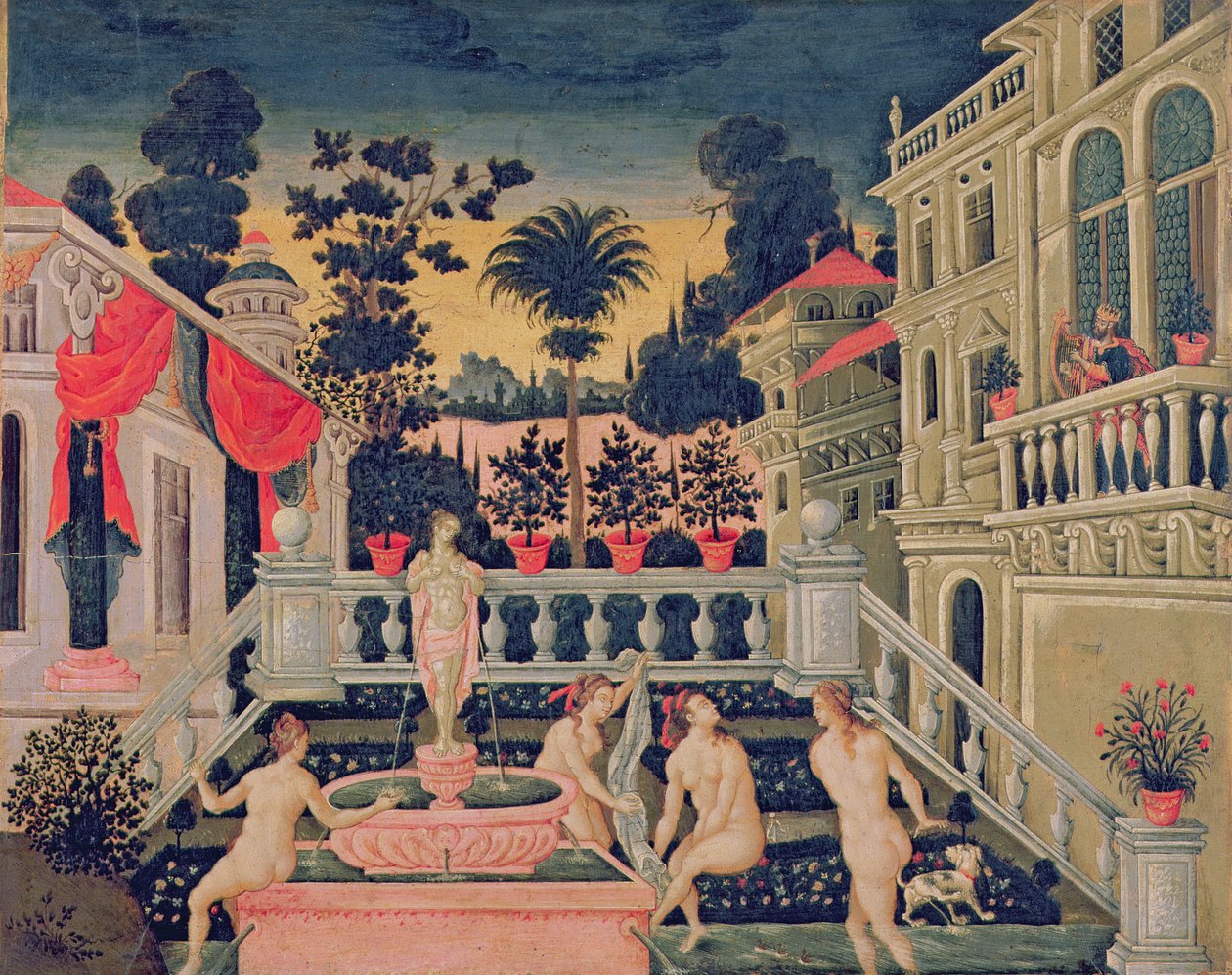 David katselee Bathsheban kylpemistä, n. 1650 tekijältä Theodoros Pulakis