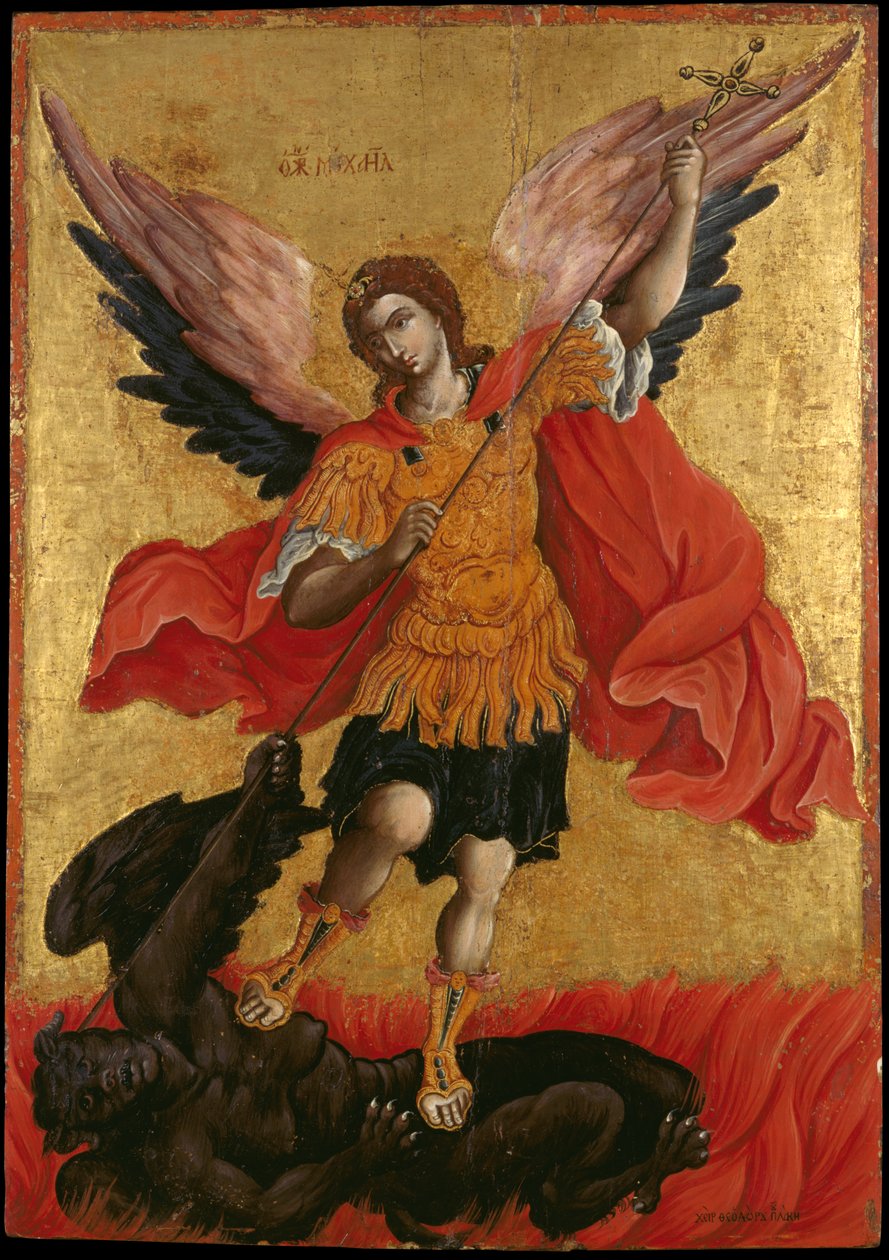 Arkkienkeli Mikaelin ikoni (munan tempera paneelissa) tekijältä Theodoros Pulakis