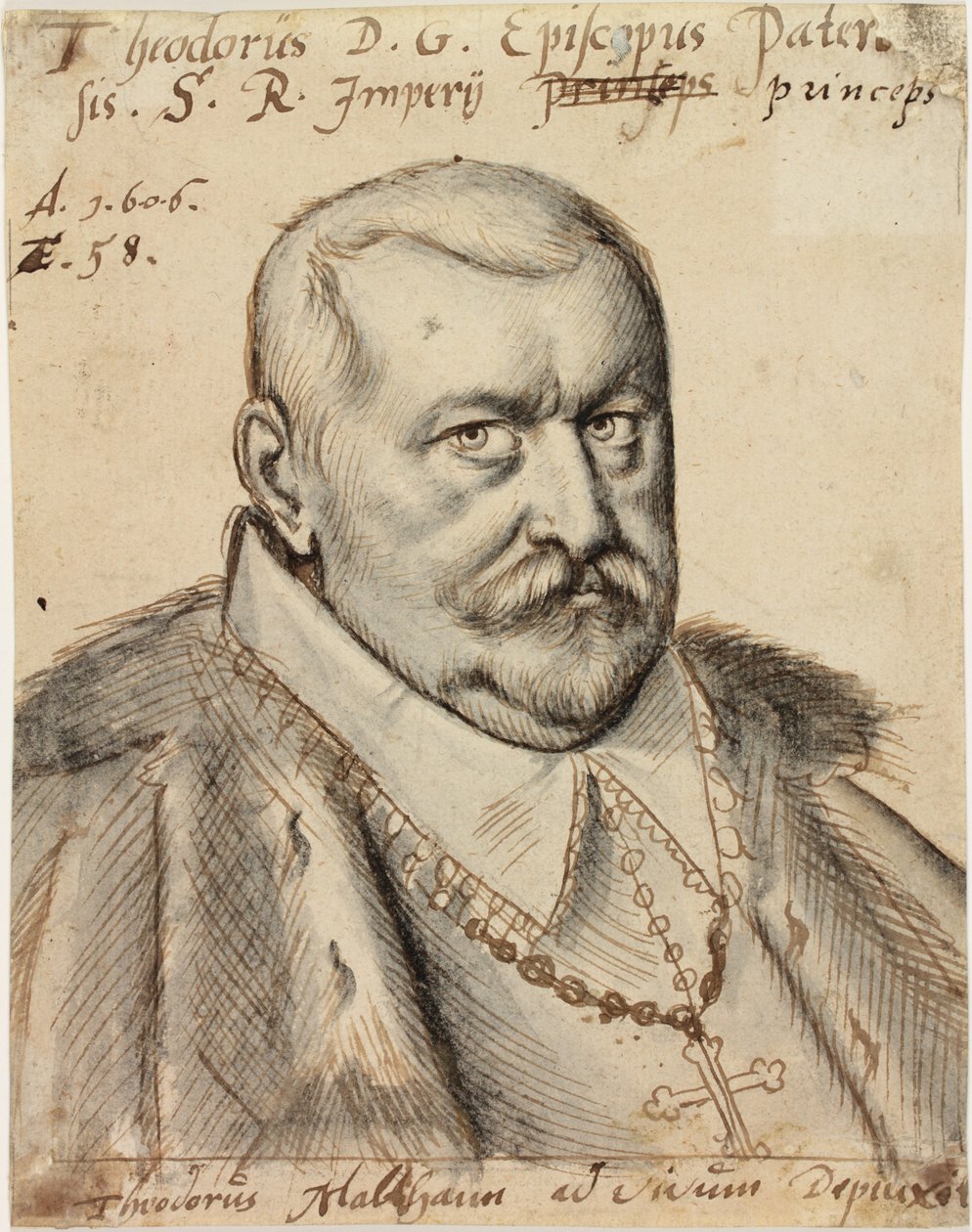 Theodore de Fürstenberg, Paderbornin piispa, 1606 (kynä ja muste ja pesu paperille) tekijältä Theodorus Malthann