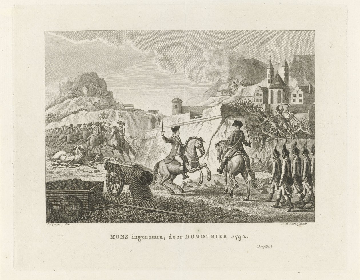 Captura de Mons, 1792 Mons presa, per Dumourier 1792 (títol sobre objecte)acabat tekijältä Theodorus de Roode