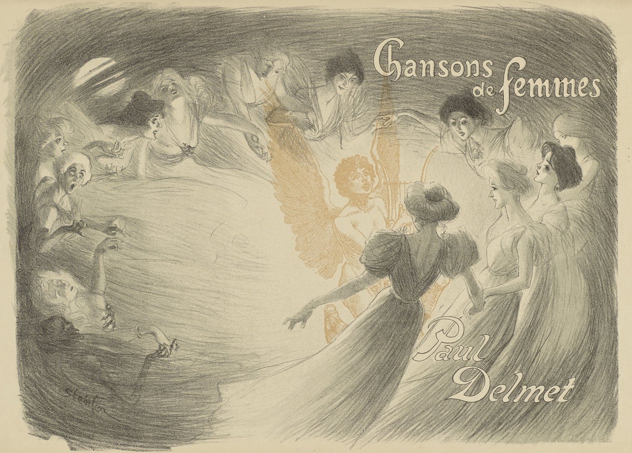 Kansi kirjasta Chansons de femmes, 1897 (siirtolitografia kudospaperille) tekijältä Théophile Alexandre Steinlen