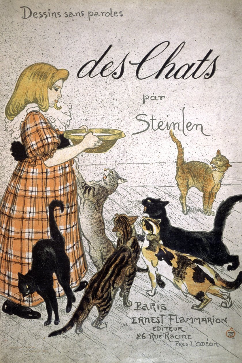 "Des Cats, Drawings Without Words" etukansi (väri lihto) tekijältä Théophile Alexandre Steinlen