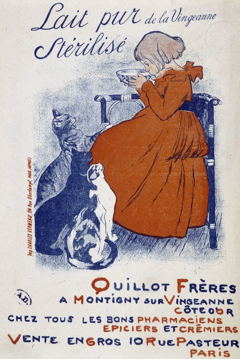 Mainosjuliste Vingeonnen puhtaasta maidosta - Steinlen tekijältä Théophile Alexandre Steinlen