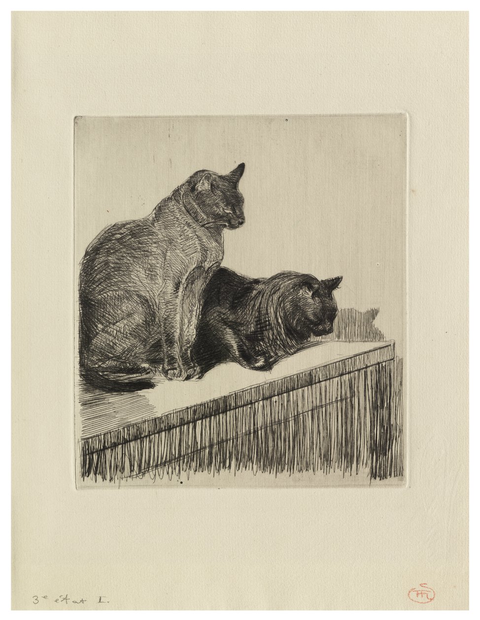 Kaksi kissaa huonekalun päällä tekijältä Théophile Alexandre Steinlen