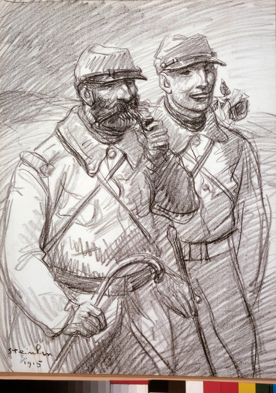 Ensimmäinen maailmansota: "The Hairy in 1915", ranskalaiset sotilaat. Piirustus: Theophile Alexandre Steinlen (1859-1923) tekijältä Théophile Alexandre Steinlen