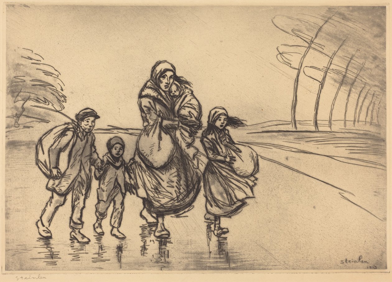 In the Rain: Mother and Children (Sateessa: Äiti ja lapset) tekijältä Théophile Alexandre Steinlen