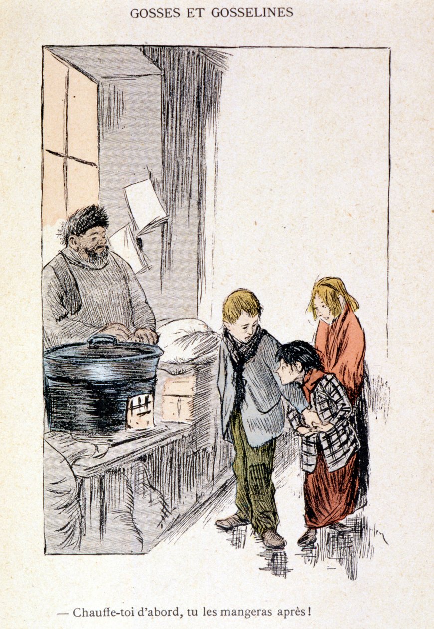Lapset ja Gosselines: Lämmitä ensin itsesi, sitten syöt ne! Steinlenin teoksessa "In Life" 1901 tekijältä Théophile Alexandre Steinlen