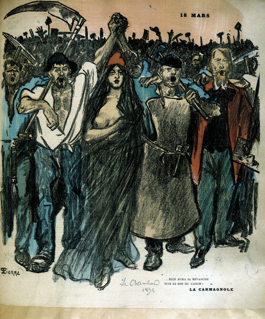 La Carmagnole - elokuvassa "Le Chambard" (allegoria tasavallasta) tekijältä Théophile Alexandre Steinlen
