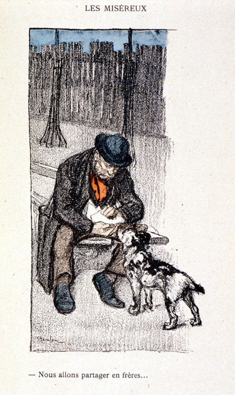Les Miserables: Jaamme veljinä (mestari ja hänen koiransa) - Steinlenin "" Dans la vie" -osassa tekijältä Théophile Alexandre Steinlen