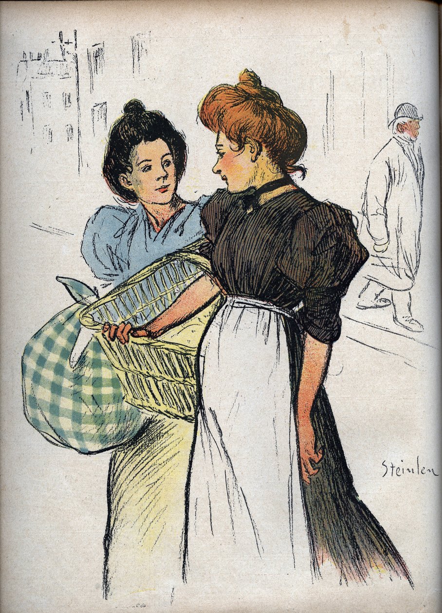 Les blechisseuses Theophile Alexandre Steinlenin (1859-1923) piirustus - "" Le Rire""" vuodelta 1898 - Kaksi pesinnaista - Jos sinun pitäisi kuunnella kaikkia asiakkaita, se merkitsisi meille liikaa pyykkiä siivoamiseen tekijältä Théophile Alexandre Steinlen