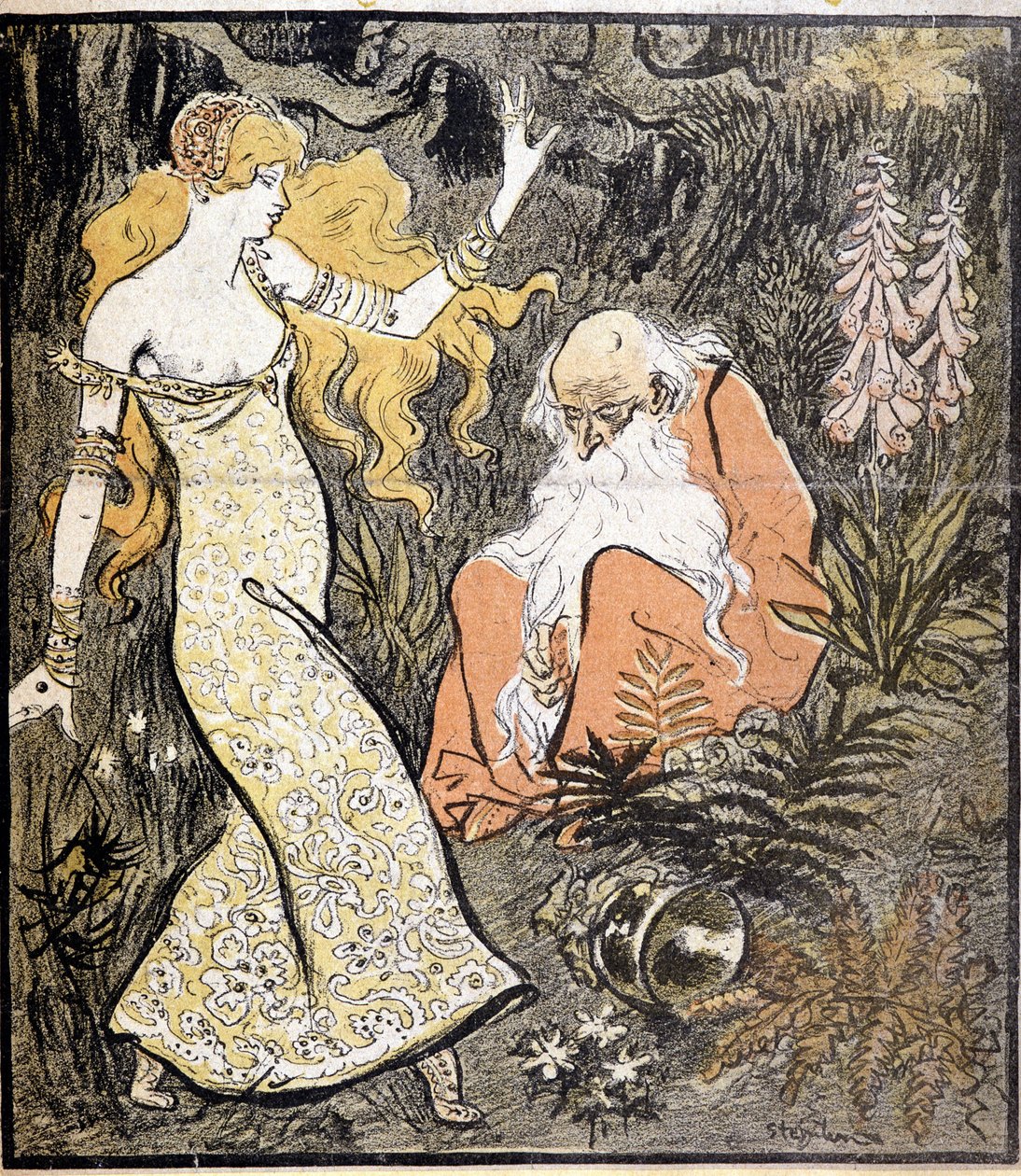 Merlin ja Viviane ("Brocéliande") - Steinlen tekijältä Théophile Alexandre Steinlen