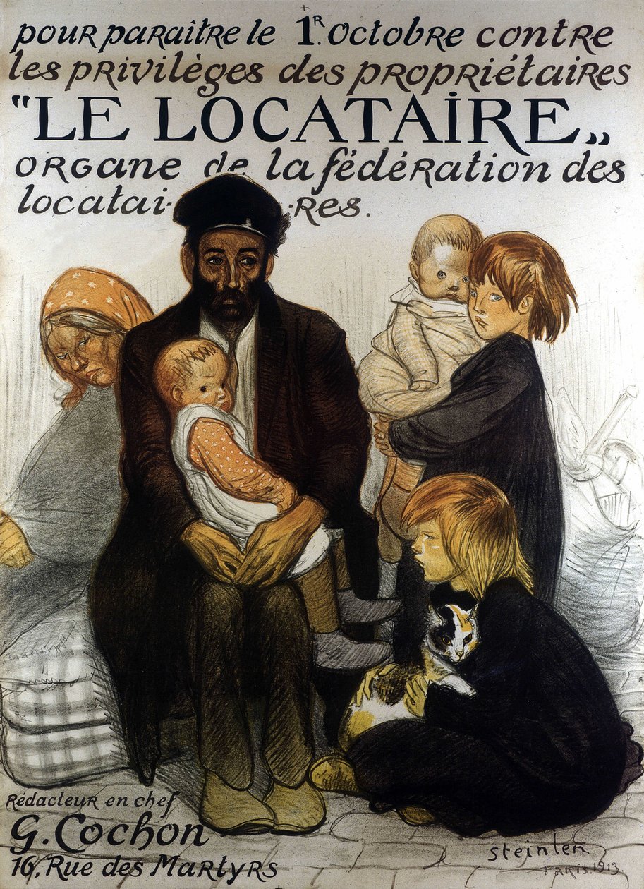 Vuokralaisten liiton esittelyjuliste, Pariisi 1913 (juliste) tekijältä Théophile Alexandre Steinlen